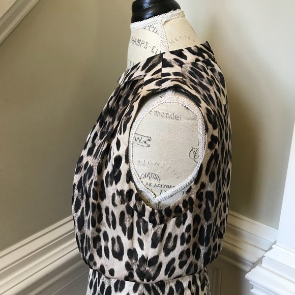L'Agence Leopard Print Mini Dress Womens 2 Sleeveless Brown Black Crew Neck Silk - Picture 8 of 10